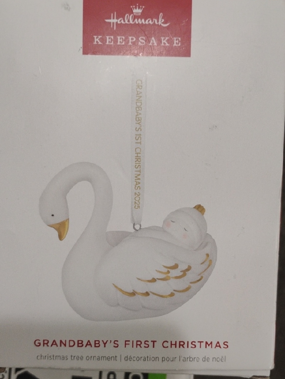 Hallmark White & Gold Grandbaby Swan Ornament